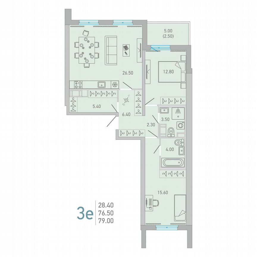 2-к. квартира, 79 м², 15/17 эт.