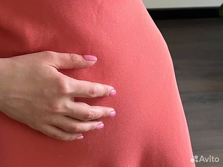 Вечернее платье с блестками макси 42 персиковое