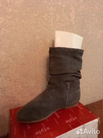 Сапоги натур.замша и мех 38р.серого цвета бу мало