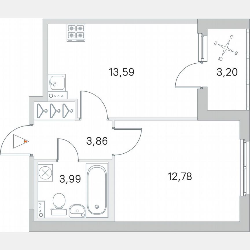 1-к. квартира, 35,8 м², 1/4 эт.