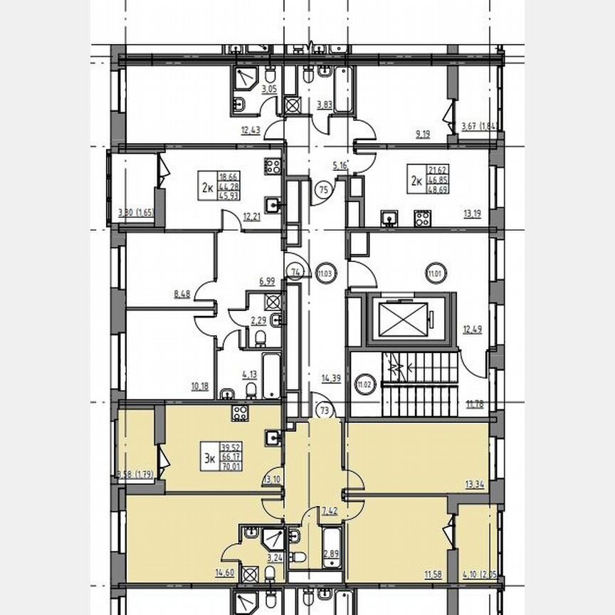 3-к. квартира, 70 м², 11/12 эт.