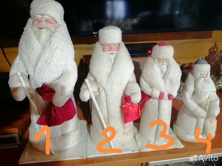 Советские игрушки Дед Мороз, ватные