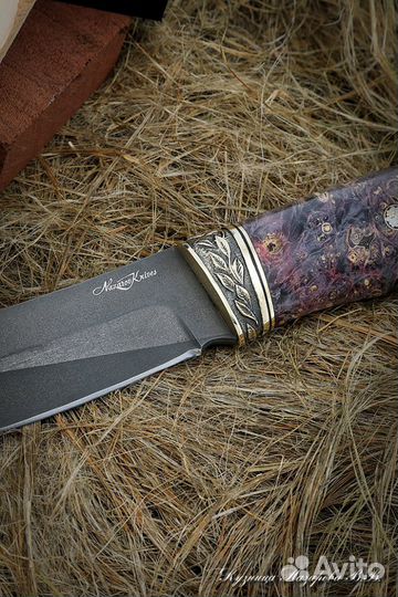 Нож Вулкан булат карельская береза фиолетовая брон