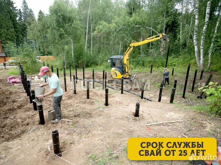 Установка винтовых свай. Срок службы от 25 лет