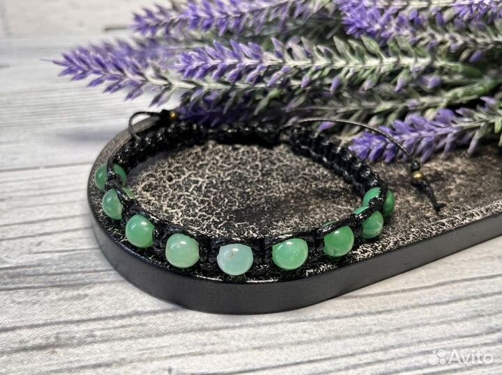 Браслет из хризопраза плетеный Шамбала