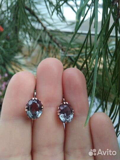 Серьги с александритами. Серебро СССР