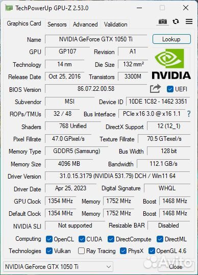 Видеокарта MSI GeForce GTX 1050 Ti Gaming X4G