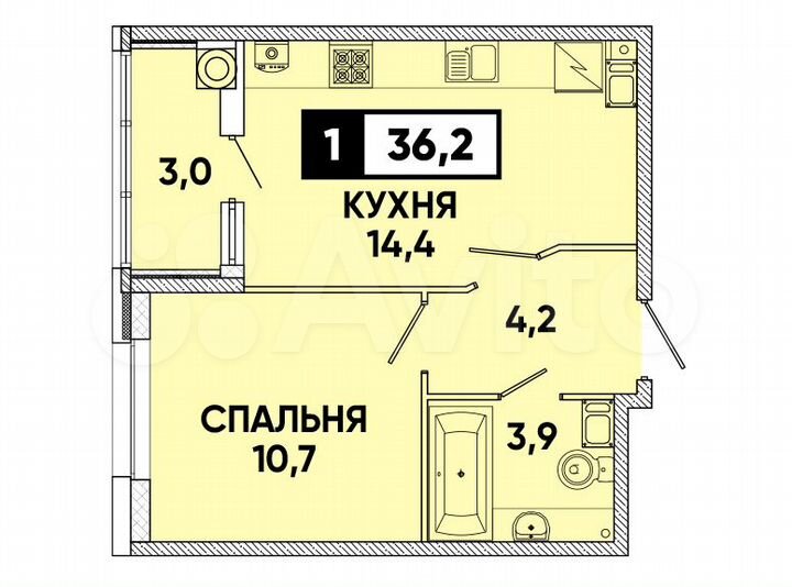 1-к. квартира, 36 м², 5/12 эт.