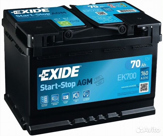 Аккумулятор 70 Ач AGM Exide на Start-Stop EK700