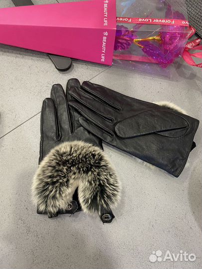 Перчатки с шиншиллой (натуральная кожа )