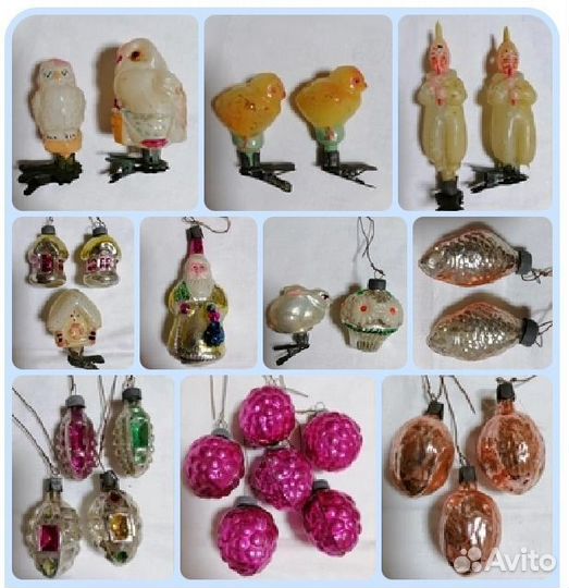 Елочные игрушки, бусы.Стекло СССР, ГДР Редкие