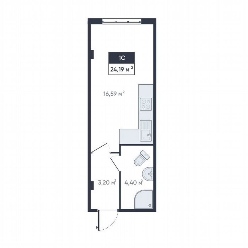 Квартира-студия, 23,8 м², 1/18 эт.