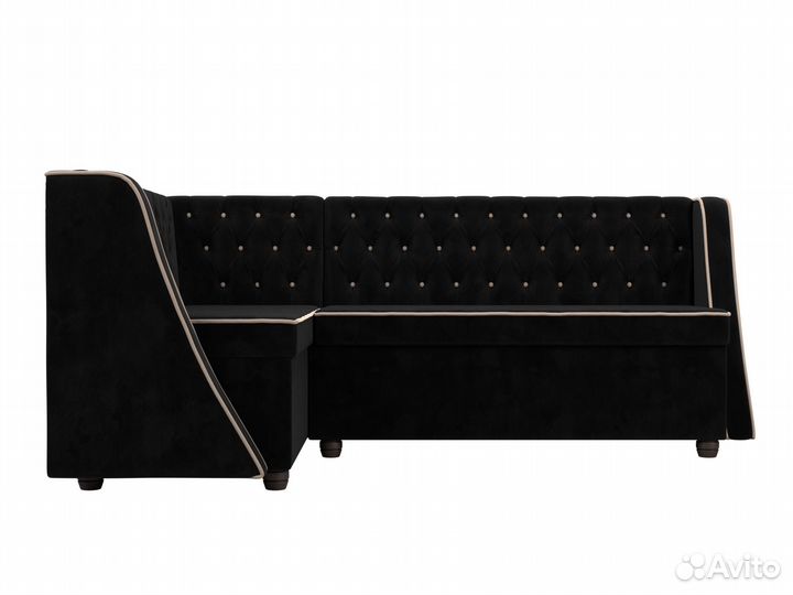 Диван кухонный угловой Лофт левый угол, велюр, черный, бежевый