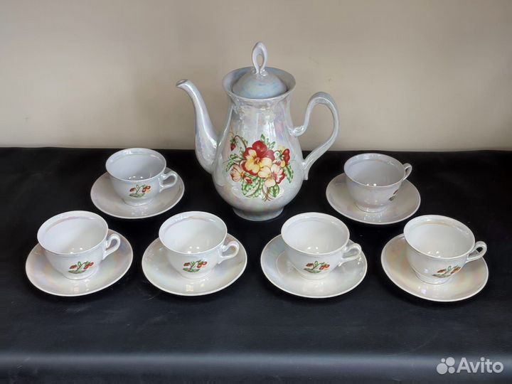 Кофейный набор перламутровый Полтавский фарфоровый