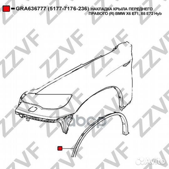 Накладка крыла переднего правого (R) BMW X6 E71