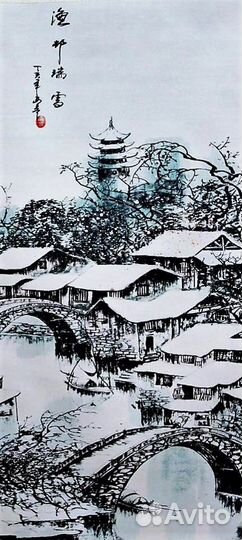 Панно Пейзаж - живопись шелк 140см. TO8-4 ru*100