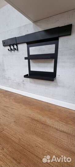 Рейлинг черный матовый 60 см с полкой и крючками