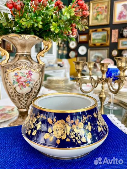 Ваза, конфетница Waldershof Золотые розы Cobalt