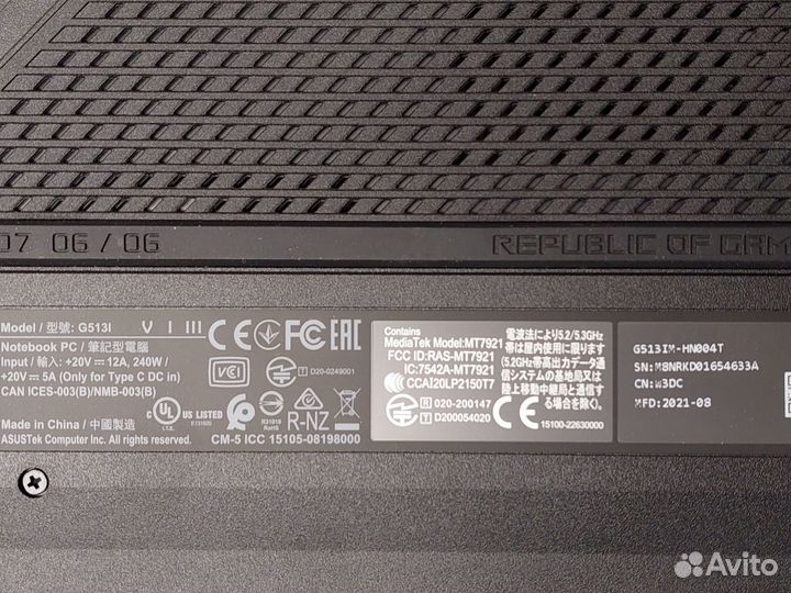 Asus ROG 15.6 144Гц R7 4800H RTX3060 8GB 512SSD