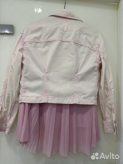 Розовая джинсовка+юбка плиссе