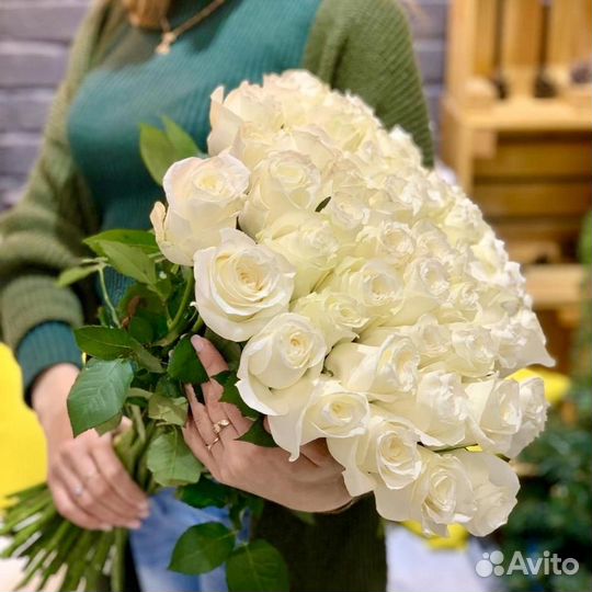 Букет белых роз, Эквадор, 50см 151 шт