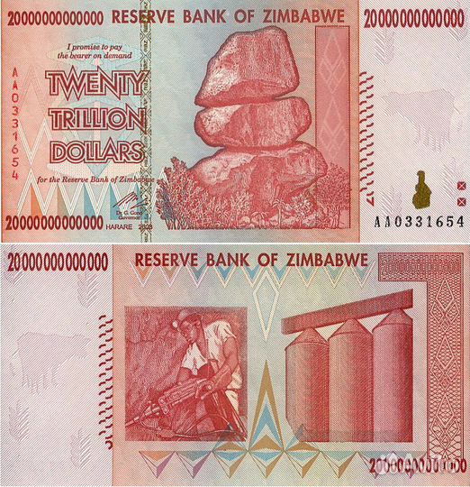 50, 20, 10 Триллионов долларов Зимбабве