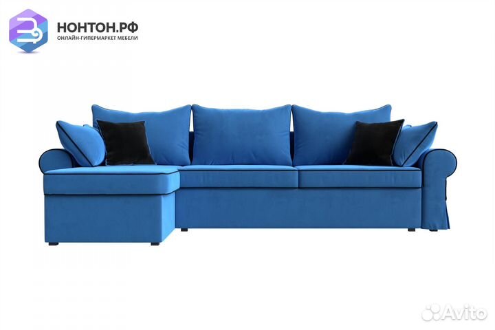 Диван угловой еврокнижка Элис велюр голубой