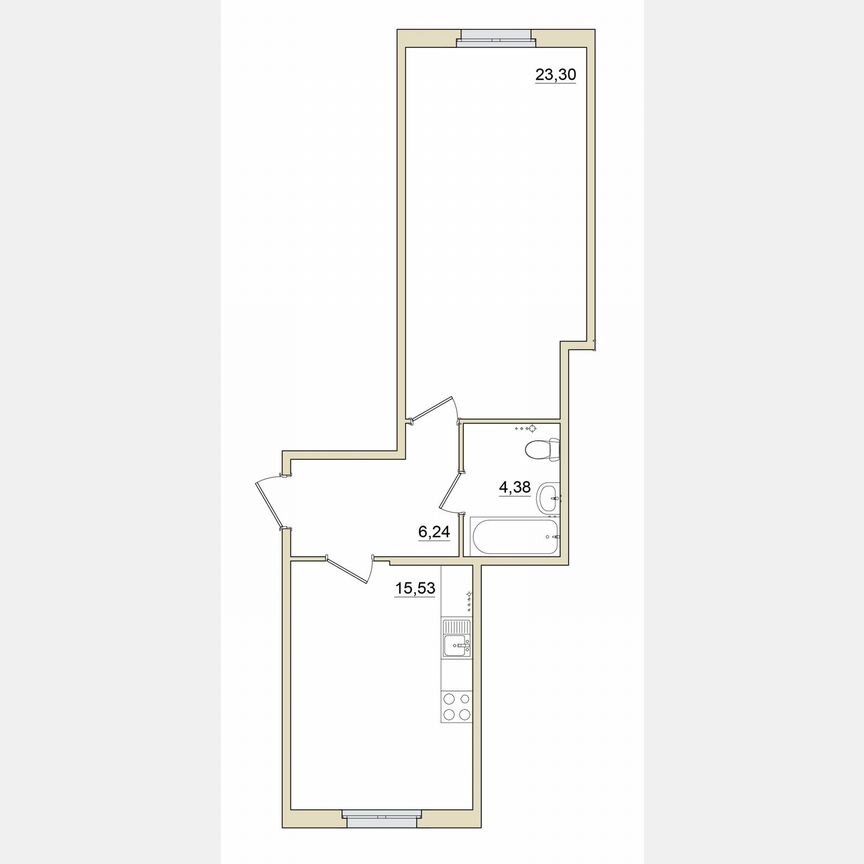 1-к. квартира, 49,5 м², 1/6 эт.