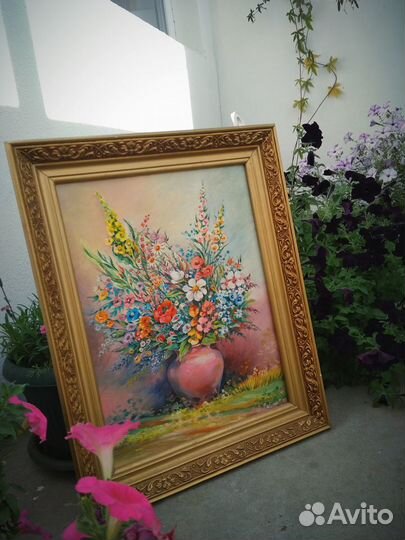 Картина маслом Букет полевых цветов на траве