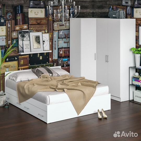 Гарнитур спальный белый № 2 Стандарт с кроватью 1600 с ящиками, цвет белый, спальное место 1600х2000