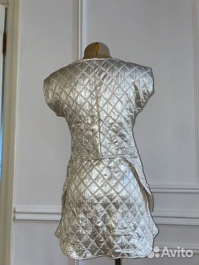 Винтажный костюм стёганый серебряный