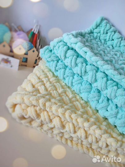 Детский вязаный плюшевый плед на заказ