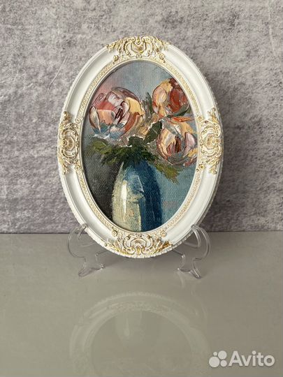 Картина маслом миниатюра в рамке Розы