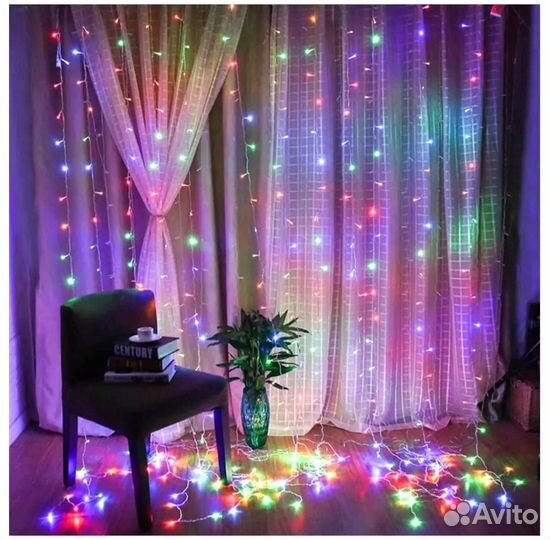 Новогодняя гирлянда штора новая