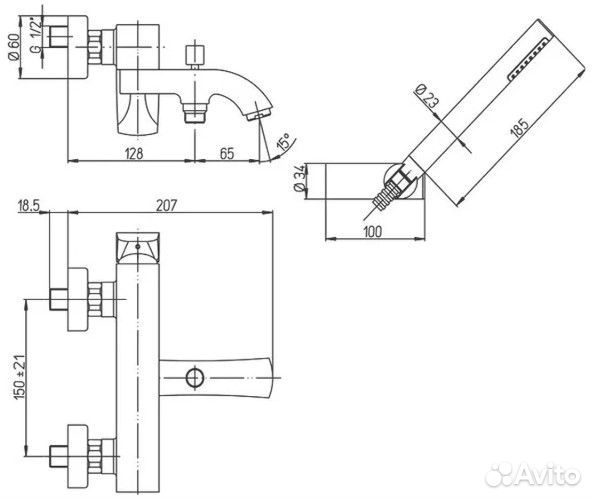 Смеситель для ванны Paini F1CR105