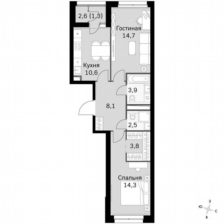 2-к. квартира, 59,4 м², 23/23 эт.