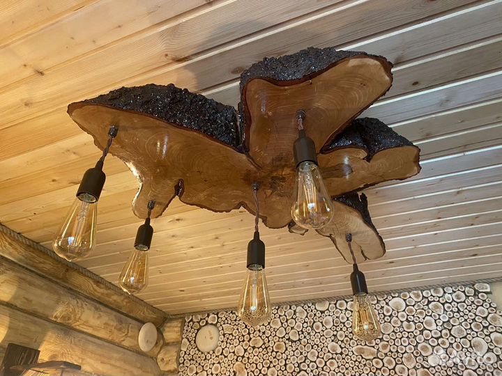 Люстра из дерева ручной работы. Слэба лофт