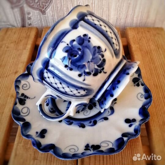 Чайная пара фарфор гжель новая