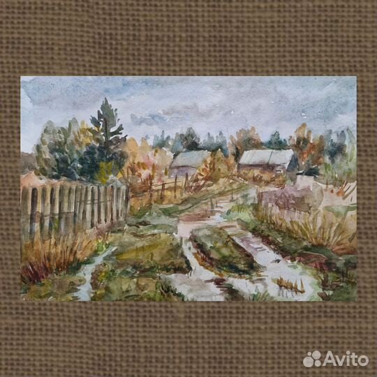 Осенний пейзаж акварель