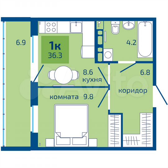 1-к. квартира, 36,3 м², 2/10 эт.
