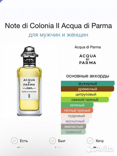 Note di Colonia II Acqua di Parma пробник