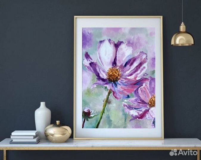 Картина Фиолетовые цветы Космея цветок