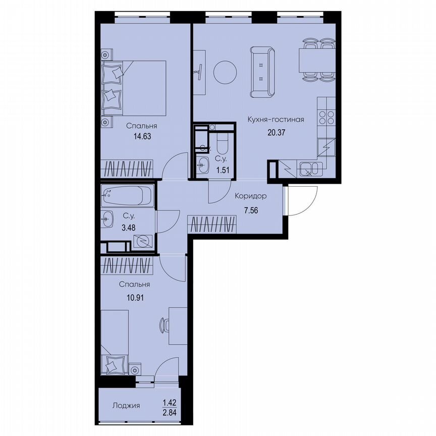 2-к. квартира, 59,9 м², 3/9 эт.