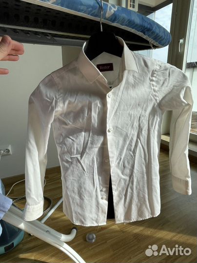 Рубашки 128: 5 шт:белая, голубые, рубашка в школу