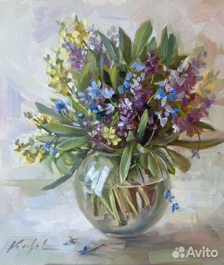 Картина маслом Первоцветы