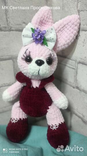 Мягкая игрушка заяц, амигуруми, hand made