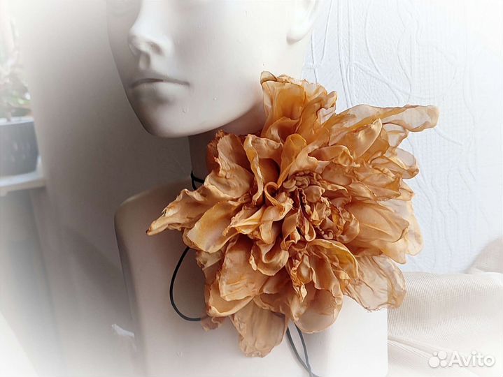 Большая 26 см брошь цветок цвет кэмел визон