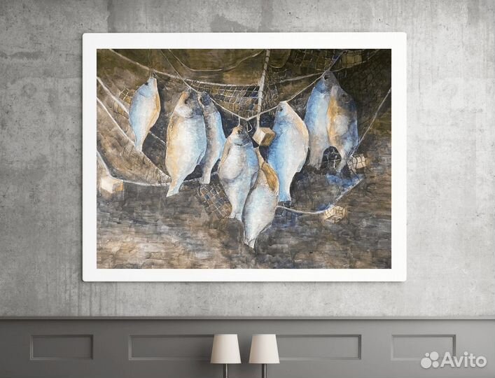 Большая интерьерная картина с рыбой 45x55 см