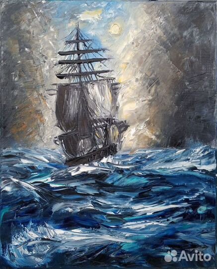 Картина маслом на холсте 70х50. Корабль