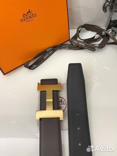 Мужской двусторонний кожаный ремень Hermes